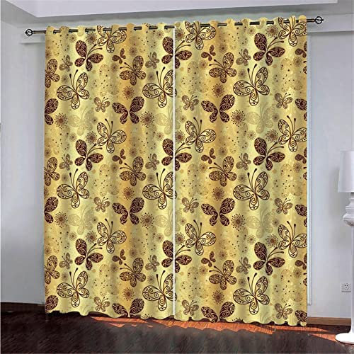 Vorhang Kinderzimmer Retro-Schmetterling Kinder Vorhänge Mit Ösen Polyester Gardinen Thermovorhang Blickdicht Ösenschal Kindergardinen Für Wohnzimmer Schlafzimmer, 150(B) X166(H) cm 2Er Set,