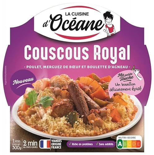 La Cuisine D'Océane - Couscous Royal et Semoule Épicée de 300g : un plat cuisiné en conserve aux saveurs exotiques. - Lot De 3 - Vendu Par Lot