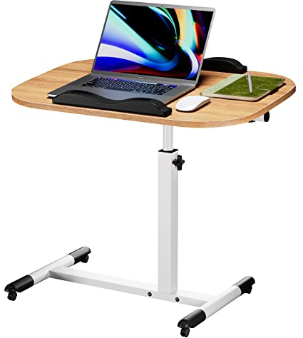 Schreibtisch mit Rollen, Beistelltisch Klappbar, Höhenverstellbarer Schreibtisch 61-95cm, Desktop Kann um 180 ° Flip mit 2 Stopp-Leisten, Tisch Wohnzimmer Laptoptisch Schlafzimmer, Braun Computertisch