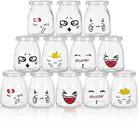 MumdoYAL Vasetti per yogurt con coperchio - Contenitori in vetro per budino e yogurt, set da 12 pezzi (150ml*12)