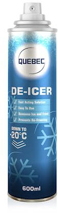 QUEBEC De-icer Spray 600ml For Car Windscreen - Fast Acting Melts Ice and Frost Quickly For Windows/Mirrors - Operates at -20°c and Prevents Re-Freezing (Pack of 1)