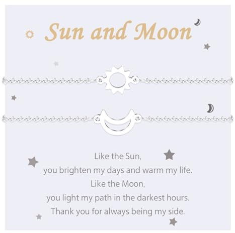 MANVEN 2PCS Meilleure Amie Bracelet Bracelet Soleil et Lune pour les Couples Mère Fille Sœur Bracelets Assortis Cadeau Femme en Acier Inoxydable