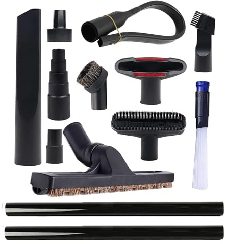 13 Pcs Universal Vacuum Attachments for Shop Vac Accessories - 2 1/2 to 1 1/4 and 1 7/8 to 1 Vacuum Hose Adapter Kit, 1 1/4 Vacuum Floor Brush Flexible Crevice Tool and Vacuum Extension Wand