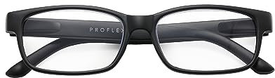 PROFLEX Safari Lesebrille gegen Kopfschmerzen, BluOptix Blaulichtblockierung, Federscharniere, robust, stoß und kratzfest, Unisex (Herren + Damen), stilvoll (BLK; +1,5)