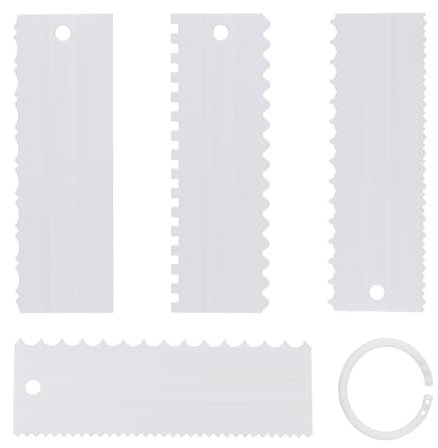 4 Pcs Plastic Cake Scraper Set, Cake Edge Smoother Stripes Scraper Cake Decorating Comb Kitchen Baking Mold DIY Tools Pastry Cutter for Cake Icing Frosting Buttercream Mousse (White)