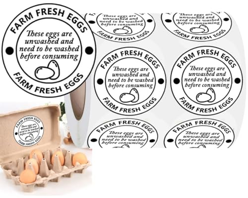 Self Adhesive Farm Fresh Egg Carton Stickers,Labels for Egg Packaging,2 Inch Fresh Egg Sign Decal,Unwashed Egg Labels,1000 Pcs Per Roll