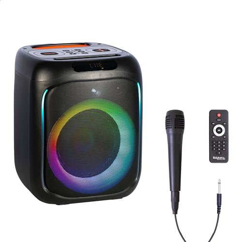 Ibiza - CUBE180 - Enceinte de 6.5”/16cm de 180W sur batterie avec micro filaire et effet lumineux - Bluetooth, USB, MicroSD, TWS - Noir