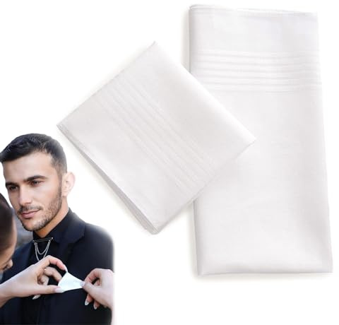 SubTack White Pocket Squares - 2 Pack Elegant Mens Handkerchiefs, Premium Cotton White Handkerchief for Men, Durable and Soft Pocket Hanks for Daily Use, Ideal for Gifting