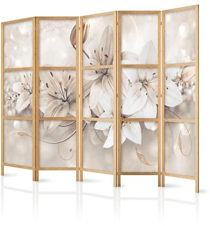 murando - Paravent Innen Raumteiler Holz Botanik Abstrakt 225x172 cm 5-teilig Japanische Trennwand Raumtrenner Room Divider Mobiler Sichtschutz Spanische Wand Raum Abtrennung Natur b-A-0285-bh-c