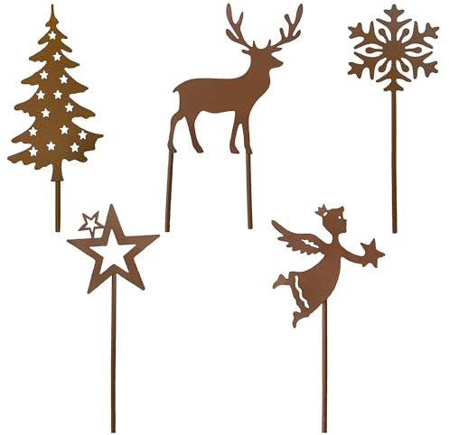 KRONLY Gartenstecker 5X Weihnachtsdeko Roststecker Metall Weihnachtsgesteck Adventskranz Weihnachtskranz