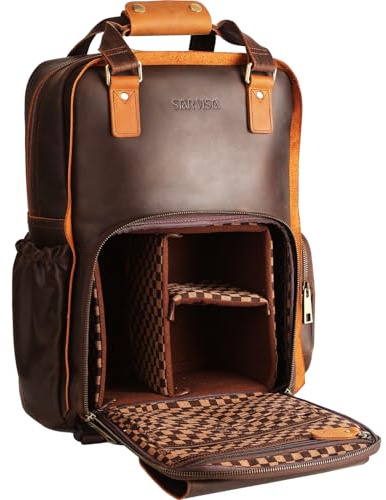 STAR VISTA Bernini Vintage Full Grain Leather Camera Backpack for DSLR/SLR, Camera Case for Photographers, with Tripod Holder, Fits 15.6 Laptop, Casual Outdoor Rucksack, YKK Zippers, Dark Brown,