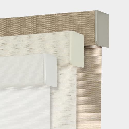 Persilux Custom Size Light Filtering Cordless Roller Blinds Natural Woven Stripes Fabric Thermal Insulation Privacy Roller Shades for Home,Office,Bedroom,Coffee Color