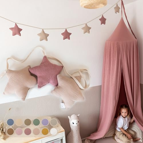 LILIMAUS Sternen Wimpelkette Stoff - 12 Farben - Kinderzimmer Deko - 100% Baumwolle Handmade - Musselin - Mädchen & Jungen - Babyzimmer Girlande