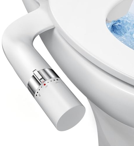 SHIKITEK Bidet Attachment for Toilet, Ultra-Slim, Non Electric Dual Nozzle, Fresh Cold Water Spray Sprayer, Bidets Existing Toilets Seat, Baday Beday Badette Bedette, Feminine Rear Wash, Silver White