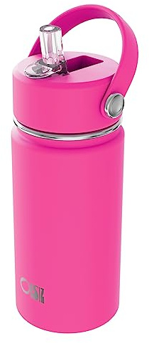 OISIZ Kinder-Wasserflasche mit Strohhalm-Deckel, vakuumisoliert, 316 Edelstahl, auslaufsichere Wasserflasche, BPA-frei, hält 24 Stunden kalt