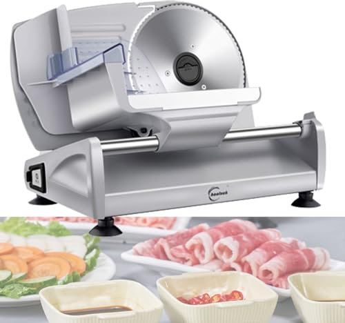 Cortadora de carne eléctrica de 200 W, cortadora de alimentos para fiambres con 2 cuchillas de acero inoxidable extraíbles de 7,5, grosor ajustable para uso doméstico,Singleblade