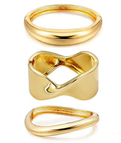 Abiotp Gold Cuff Bangle Bracelets Set For Women Chunky Trendy Silver Bracelet Irregular Minimalist Open Wide Bangles Hinged Arm Cuff Jewelry Gift 2PC (Gold-3PCS)