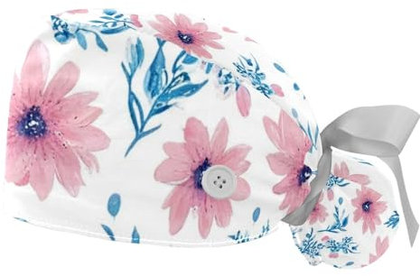 FQURFHY 2 Stücke，OP-Hauben für Frauen，Herren OP-Haube，Pflege-Haarnetz,Für die Küche,Blumen Kräuter