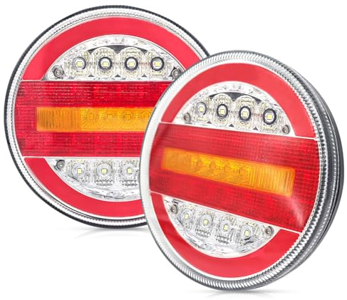 AOJO 2 stück lkw anhänger rückleuchten rund 12v 24v universell, led rücklicht rund satz mit E9 E-geprüft - IP67 wasserdicht