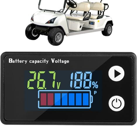 Battery Gauge, Small Golf Cart Battery Monitor, Golf Cart Battery Gauge, LED Voltage Monitor, Battery Capacity Tester, Small Motorcycle Battery Indicator, Ideal for Golf Cart, Marine, RV Use