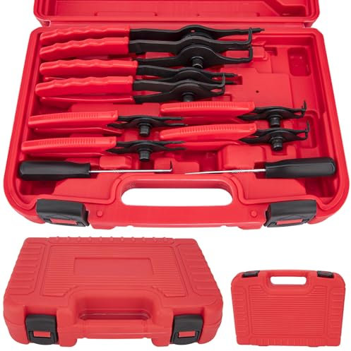 Snap Ring Plier Set Long Reach Snap Ring Plier Set Heavy Duty With Case 11pc Retaining Ring Pliers Set Mechanics Circlips Auto Tool Internal External Pliers for Car Trunk Motorcycle