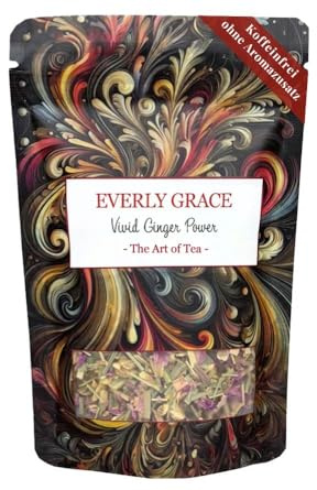 Everly Grace Vivid Ginger Power – Tisana Bio allo Zenzero, 60 g – Infuso con Mela, Scorza di Limone e Petali di Rosa – Fatto a mano in piccoli lotti ad Augusta
