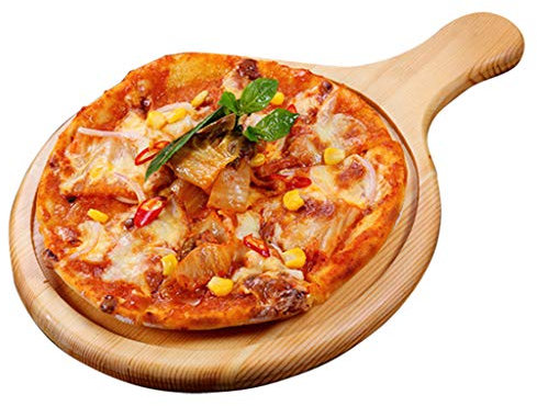 CHFYIJYHM Vassoio per pizza con manico, per la casa, per pasta e pizza, con manico, piatto rotondo per pizza, formaggio e cottura al forno, 35,6 x 33 cm (trasparente, 33 x 30 cm)
