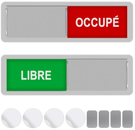 GlasFlength 2PCS Panneaux de Porte LIBRE/OCCUPÉ avec 4 Adhésives Rondes, 17,7x5.2cm Enseigne Coulissante Magnétique Libre/Occupé Signe Décoratives pour Réunion Toilettes École Bureaux WC (Argent)