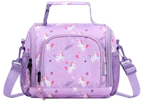 VASCHY Bolsa Térmica Infantil 2 Compartimentos 8L para Niña,Unicornio | Lancheira Termica Infantil Cuenta Con Aislamiento Interior,Isotérmica 3-4h,Bolsillos Laterales,Correa Ajustable Desmontable