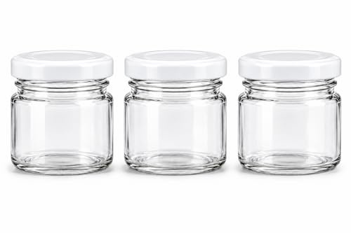 made in home - Mini Gläser 40 ml, Einmachglas, Gewürzgläser mit Schraubdeckel, Sturzglas, Probiergläser, Marmeladengläser, kleine Honiggläser, Rundgläser (Weiß Deckel, 80)