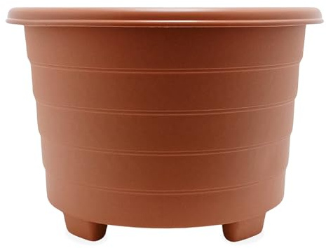 ALEEZ - 22L Plastic Round Planter Plant Pots - Indoor Outdoor Garden Durable Planters - Multipurpose Gardening Flower Pots - Home Patio Herb, Shrub Growing Containers (1, 39cm Terracotta)