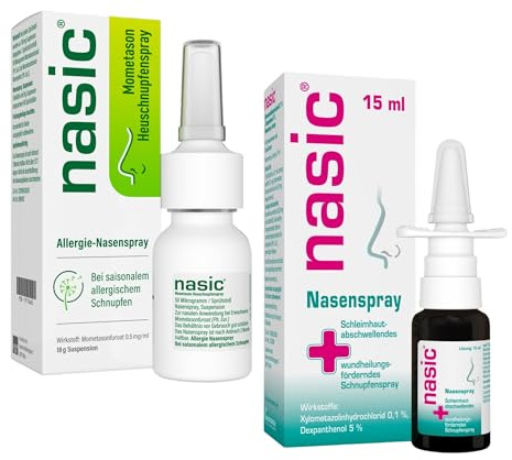 Nasenspray Set | nasic® Mometason 18 g und nasic® Nasenspray 15 ml | Set: Allergie-Nasenspray ab 18 Jahren & abschwellendes und wundheilungsförderndes Schnupfenspray für Erwachsene & Schulkinder
