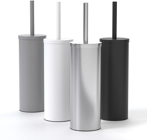 SAVEGA Brosse WC en Acier Inoxydable et Silicone - Support Discret et qualité supérieure avec Protection Anti-éclaboussures - Porte-Brosse antibactérien (argenté)