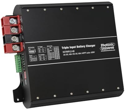 60A 12V DC to 12V DC Advanced Automatic Multi-Stage Triple Battery Charger with 30A MPPT solar input and 40A mains input for Lead Acid and Lithium Batteries