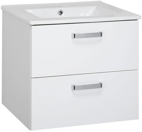 VBChome Badmöbelset 50x47x47 cm mit Keramik-Waschbecken und Hängeschrank mit 2 Schubladen – Kompakt und funktional für kleine Badezimmer