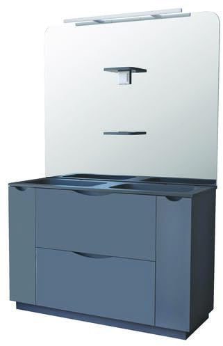 ONDÉE Mobile Bagno Palermo 120 cm Grigio Antracite Piano Resina Nero | Piano in resina nera, 2 cassetti e 2 ante a chiusura graduale, specchio con spot LED, grigio antracite, larghezza 120 cm