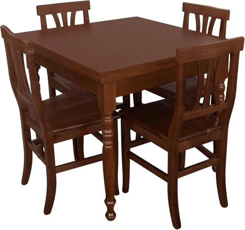 Vicentini arreda TAVOLO ALLUNGABILE A LIBRO CON GAMBE TORNITE IN LEGNO ARTE POVERA CON 4 SEDIE PIERA LEGNO NOCE (80x80 (160))