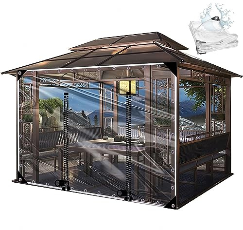 Rideaux de bâche transparents – Panneaux latéraux imperméables et transparents avec portes à fermeture éclair pour pergola extérieure, tonnelle, terrasse en PVC robuste avec œillets