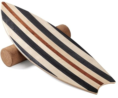 Balance Board Indoor Surfboard Surf Style Home Fitness with Wheel for Exercise, Athletic Training and Board Sports - Fun Workout Equipment For Balance, Stability and Improving Core Strength (stripe)