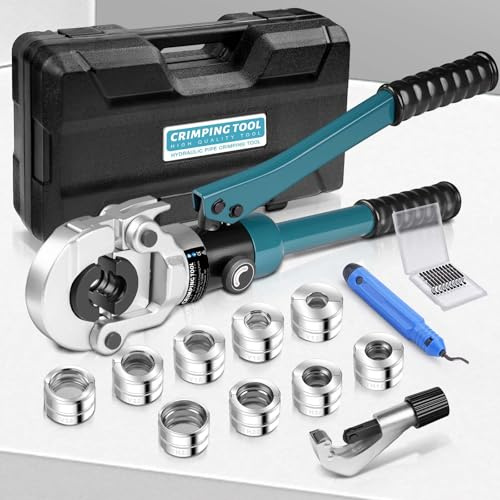 Profi Presszange Kupferrohr CR V-Kontur und TH-Kontur mit Rohrabschneider | Handpresszange Kupferrohr Presszange Verbundrohr inkl. Entgrater, V12 V15 V18 V22 V28 & TH16 TH20 TH26 TH32 für Verbundrohr