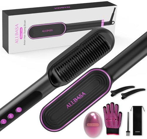 ALLBASA Haarglätter, professionelle Glättbürste für Haare, 9 Temperatureinstellungen, 120 ℃ - 200 ℃, LCD-Display, negative Ionen-Glätteisen, für alle Haartypen (Rosa)
