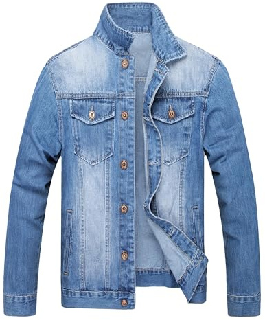 LZLER Jeansjacke Herren Slim Fit Herrenjacke Klassische Denim Jeansmantel Gewaschener Blau Bomberjacke(Light Blue,M)