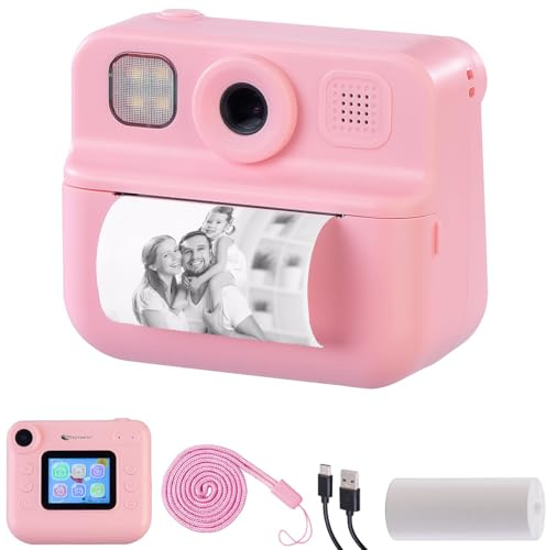 Playtastic Sofortbildkamera: Kinder-Sofortbild-Kamera mit Selfie-Objektiv, 2-Display, 48 MP, pink (Kamera mit Fotodrucker, für Kinder mit Thermodruck, Strand)