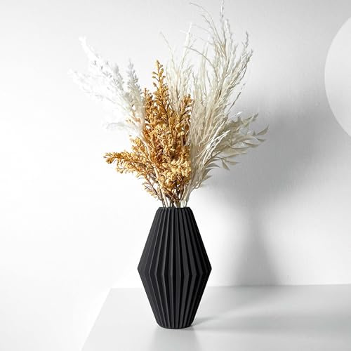 Mugalab - Hivara Vaso Portafiori da Interni, 130mm x 200mm, Disponibile in Arachide/Mattone/Verde/Porpora/Blu/Antracite/Tortora, PLA Ecologico, Design Sfaccettato, Prodotto in Italia (Nero)