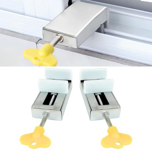 LAIVIYA Serrure de fenêtre coulissante, 2 pièces butée de fenêtre coulissante, sécurité fenêtres enfants, serrure de porte coulissante pour fenêtres et portes coulissantes, design résistant et