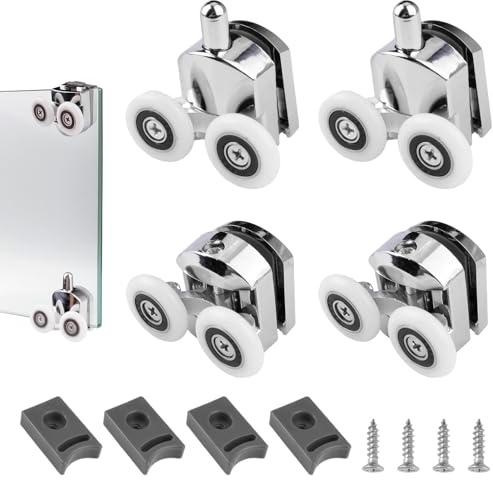 4PCS Curved Shower Door Rollers 23mm, Replacement Shower Door Wheels, Zinc Alloy Sliding Glass Doors Runners for Shower Enclosures, Bathroom, with Anti-Collision Block, for 4-6mm Glass, Top & Bottom