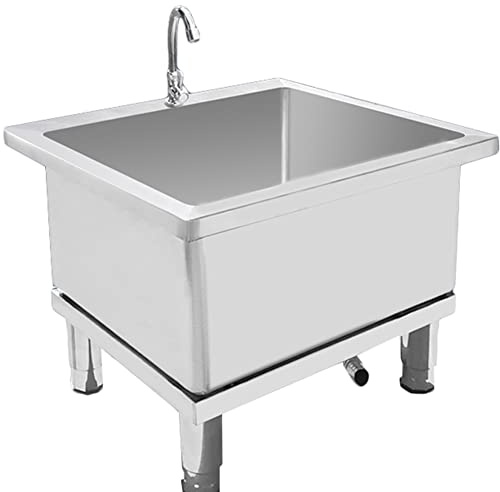 Évier de Sol autoportant en Acier Inoxydable avec tuyaux d'évacuation et Robinet. Évier de Service autoportant pour la Maison.,60 cm