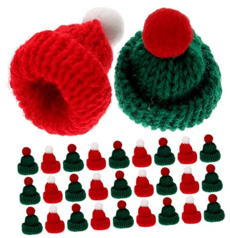 NUOBESTY 40stücke Mini Strickmützen Zum Basteln Weihnachtsmützen-Ornamente Winzige Gestrickte Mützen Für Puppen Weihnachtsdekorationen Und DIY-anwendungen
