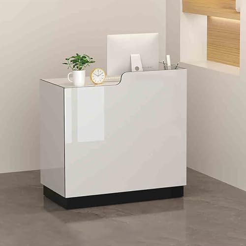 Moderner L-förmiger Empfangstheke mit abschließbaren Schubladen, eleganter Schreibtisch aus Holz für Büro, Lobby, Salon, Supermarkt, Schwarz & Gold, 80 x 45 cm, vielseitiges und stilvolles Design