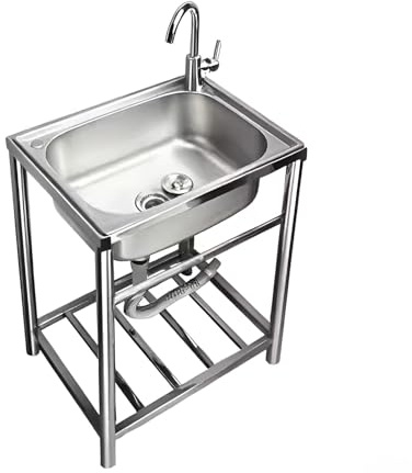 Lavello da Cucina Autoportante, Acciaio Inox, 1 Vasca, Rubinetto Caldo e Freddo, Per Garage, Lavanderia(39x34x80cm)